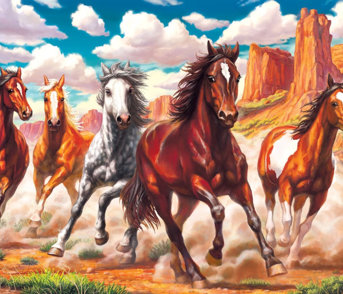 Puzzle - Art puzzle - Cai sălbatici în vale