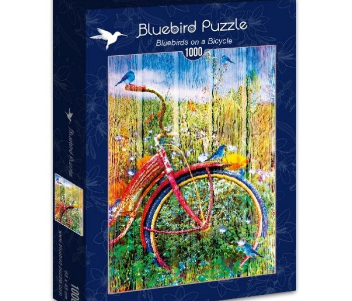 Puzzle - Bluebird - Păsări albastre pe bicicletă