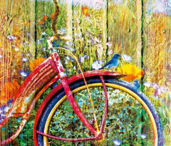 Puzzle - Bluebird - Păsări albastre pe bicicletă