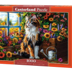 Puzzle - Castorland - Meditație a pisicii înflorite