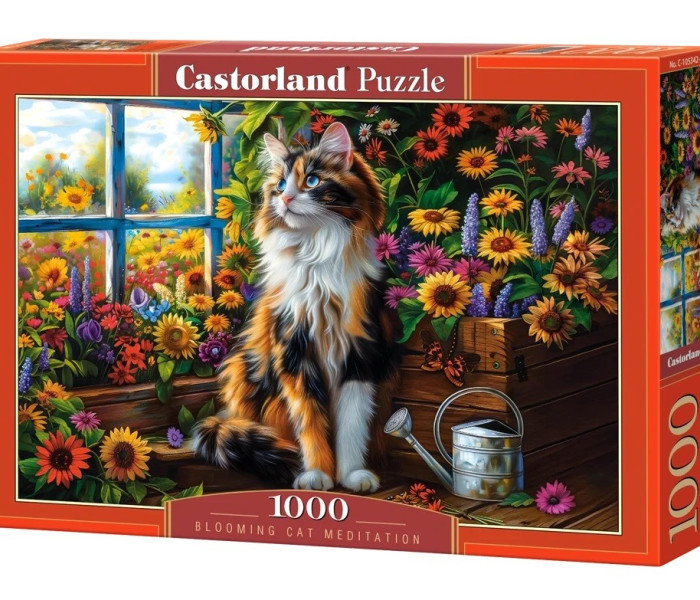 Puzzle - Castorland - Meditație a pisicii înflorite
