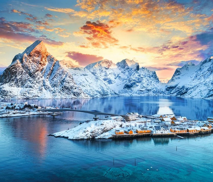 Puzzle - Castorland - Răsărit de soare la Sakrisøy, Lofoten, Norvegia