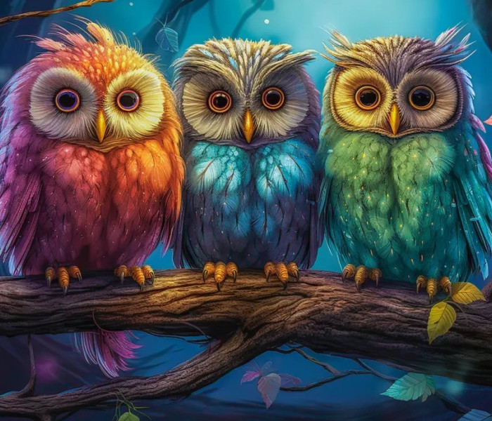 Puzzle - Castorland - Trei bufnițe mici