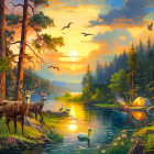 Puzzle - Castorland - Apus de soare deasupra râului din pădure