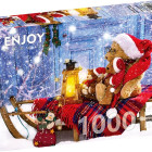 Puzzle - Enjoy - Ursuleți de pluș cu căciulițe de Moș Crăciun