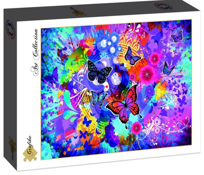 Puzzle - Grafika - Fluturi colorați și flori