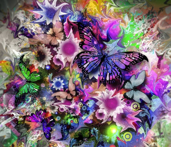 Puzzle - Grafika - Flori și fluturi