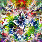 Puzzle - Grafika - Flori de primăvară și fluturi