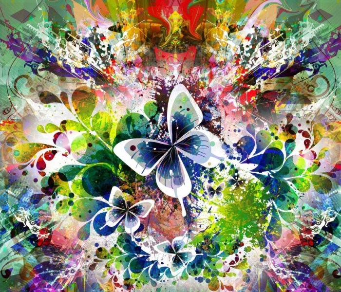 Puzzle - Grafika - Flori de primăvară și fluturi