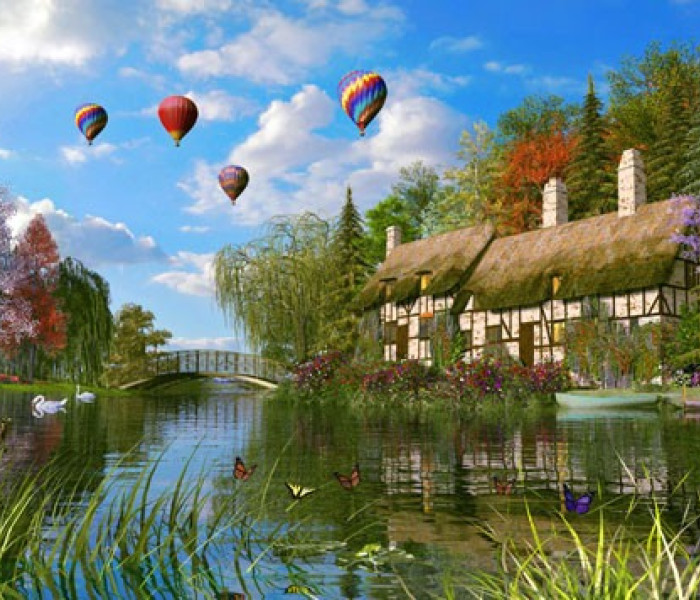 Puzzle - King - Casă veche lângă râu