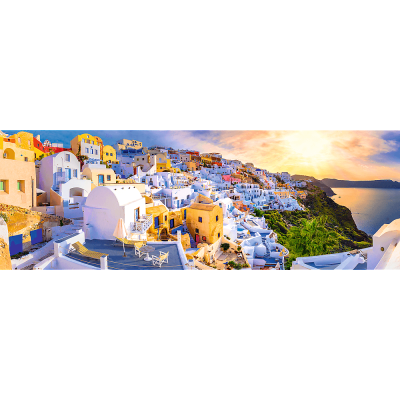 Apus de soare pe Santorini, Grecia - Puzzle panoramic