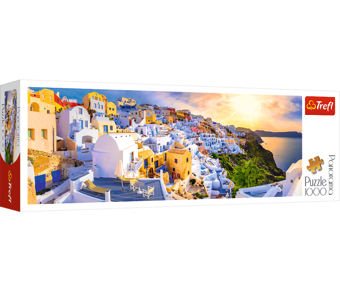 Puzzle - Trefl - Apus de soare pe Santorini, Grecia - Puzzle panoramic