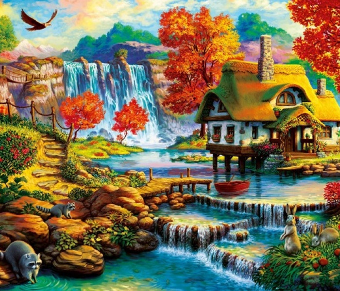 Puzzle - Bluebird - Casă lângă cascadă