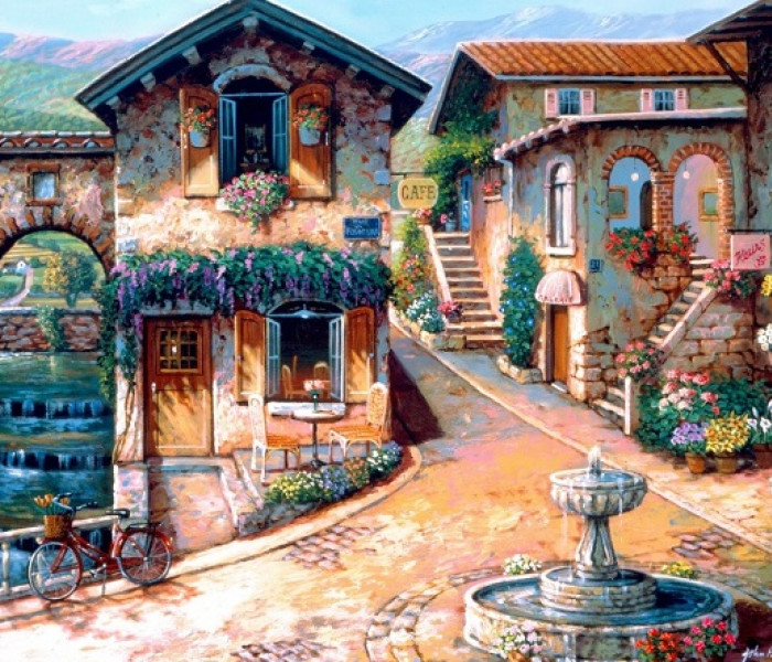 Puzzle - Bluebird - Fântână pe piață