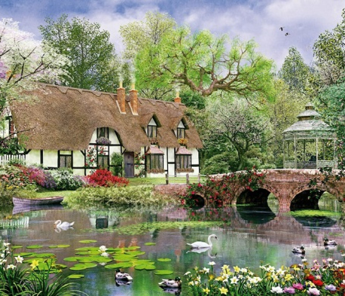 Puzzle - King - Cabană cu lebede