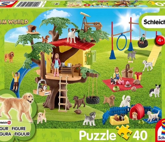 Puzzle - Schmidt - Câini fericiți + figurină Schleich
