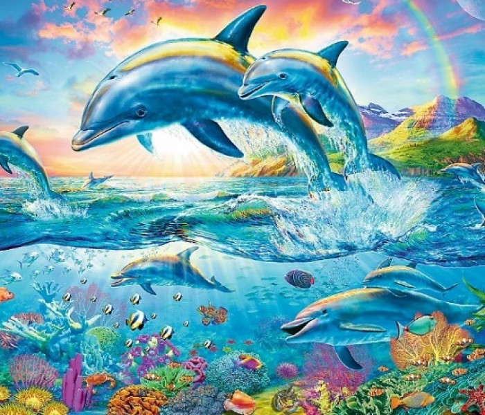 Puzzle - Trefl - Familie de delfini